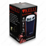 Кофемолка электрическая KELLI KL-5137 синяя 300 Вт — упаковка с характеристиками, вид сбоку